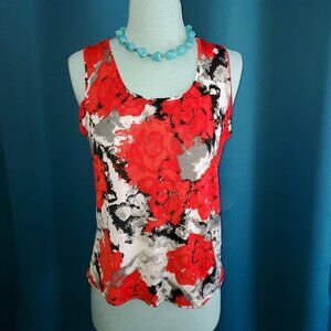 Erin London Red, White & Black Floral Lightweight Top – S